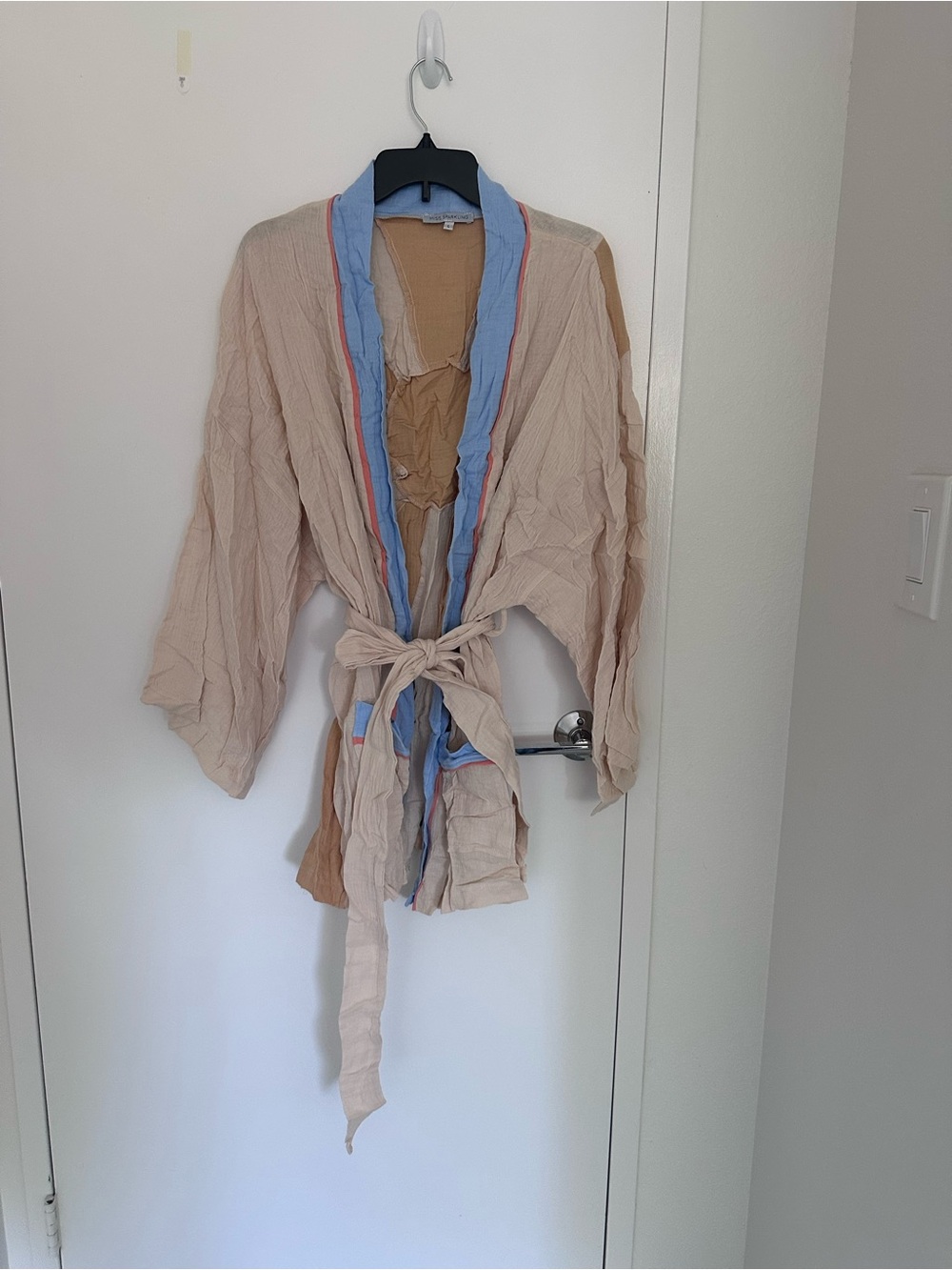 Miss Sparkling Cream Multi Cotton Kimono Robe Cardigan Size L New